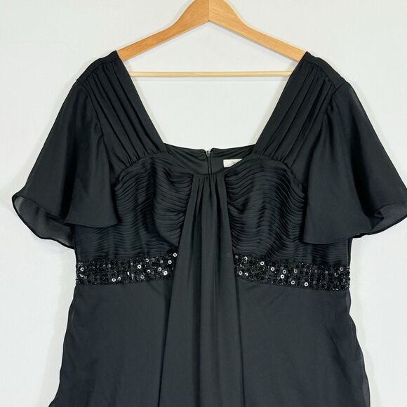 Roaman's Black Chiffon Sequin Pintuck Pleats Short Sleeve Dress Women's 16W NEW - Picture 2 of 6